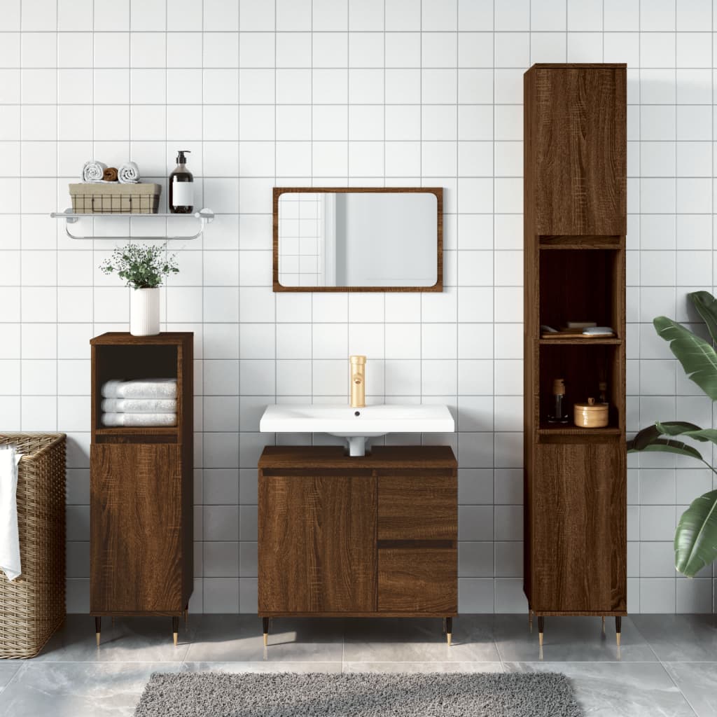 3 Piece Bathroom Furniture Set Engineered Wood