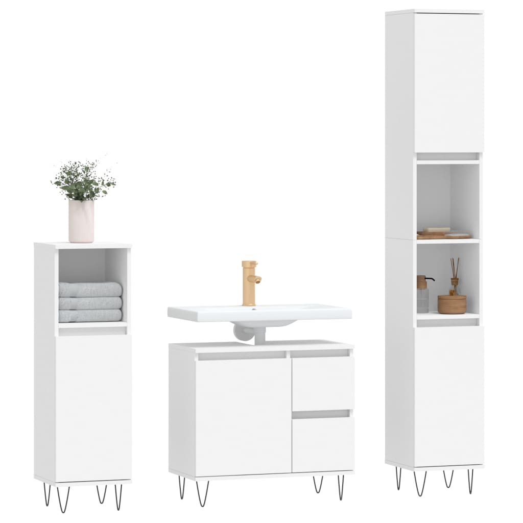 3 Piece Bathroom Furniture Set Engineered Wood