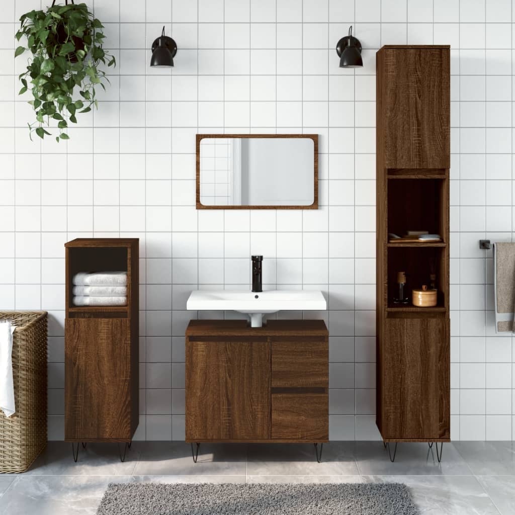 3 Piece Bathroom Furniture Set Engineered Wood