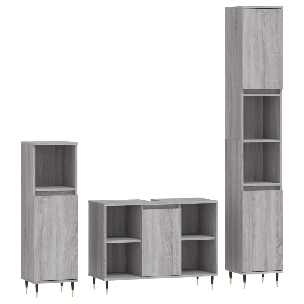 3 Piece Bathroom Furniture Set Engineered Wood