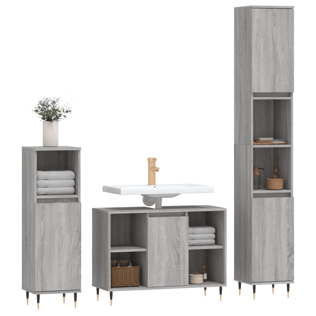 3 Piece Bathroom Furniture Set Engineered Wood