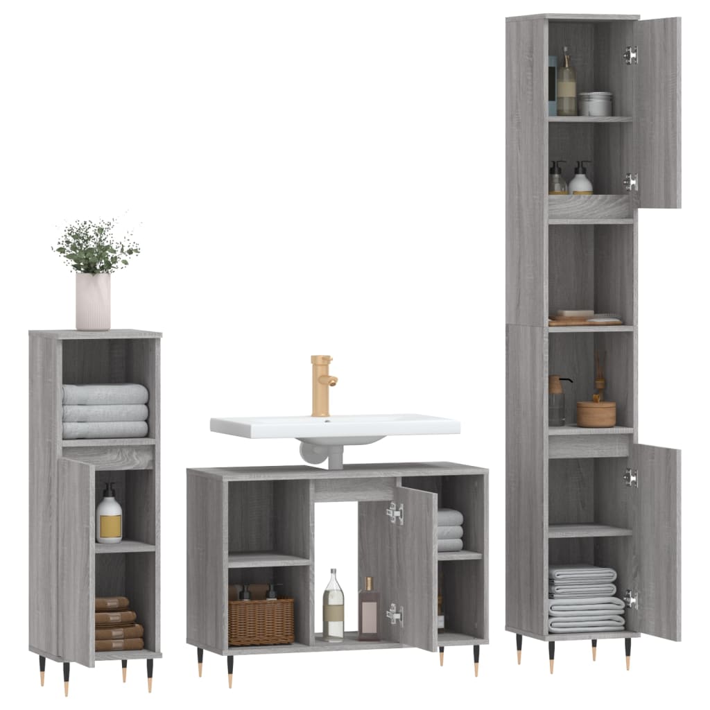 3 Piece Bathroom Furniture Set Engineered Wood