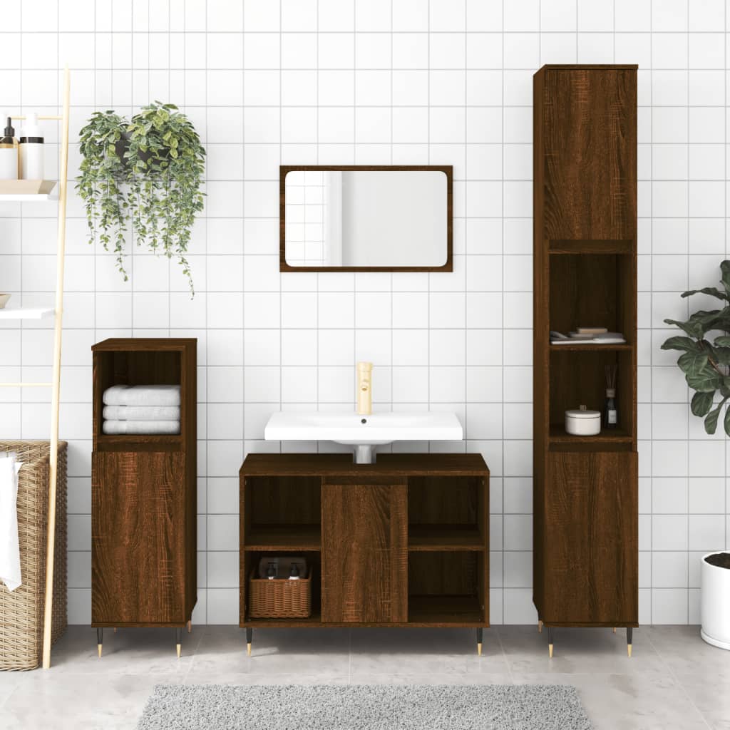 3 Piece Bathroom Furniture Set Engineered Wood