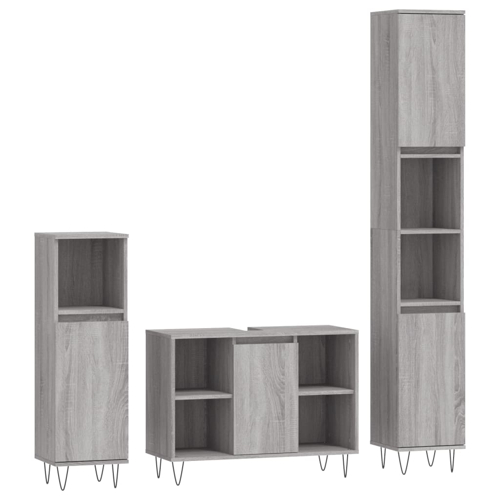 3 Piece Bathroom Furniture Set Engineered Wood