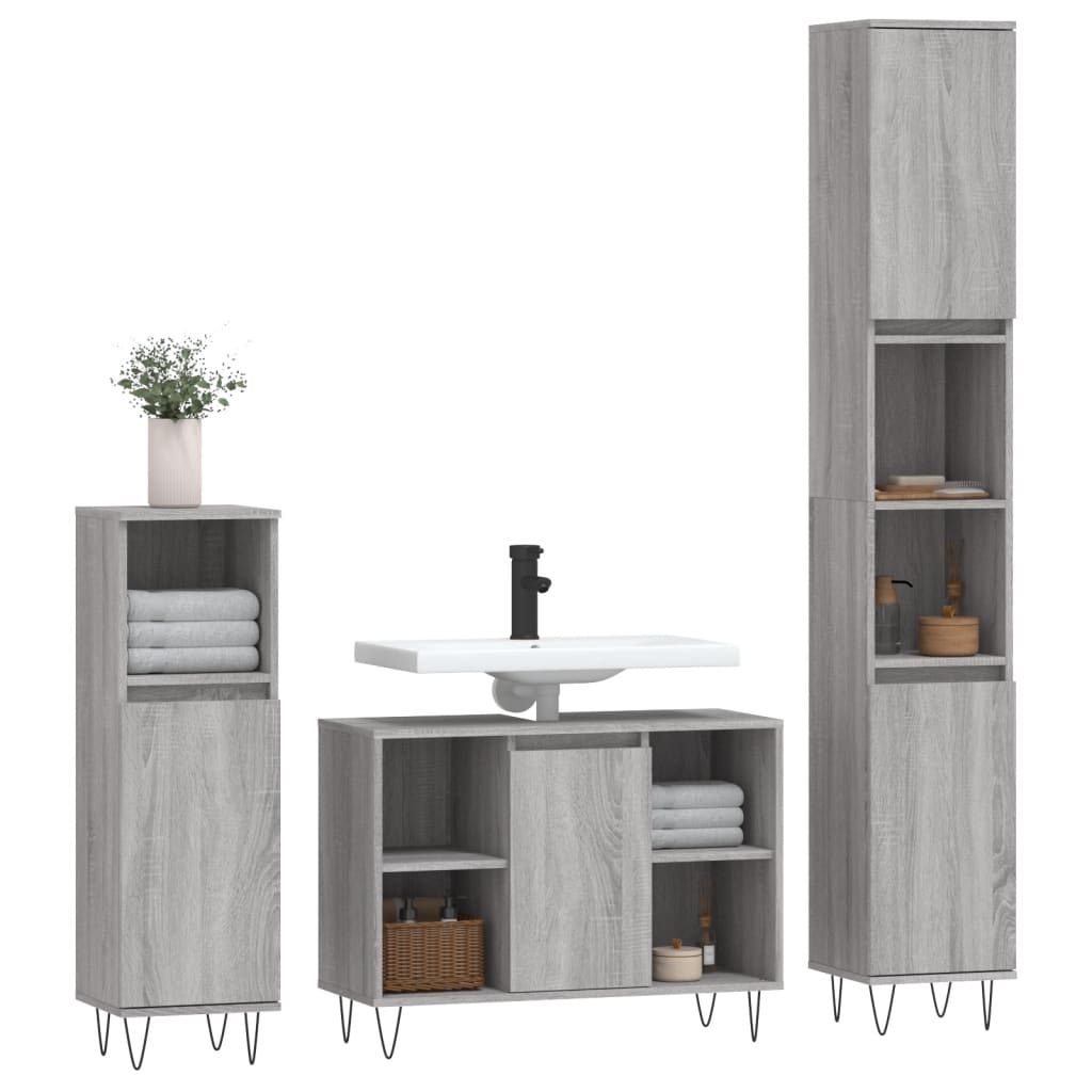 3 Piece Bathroom Furniture Set Engineered Wood