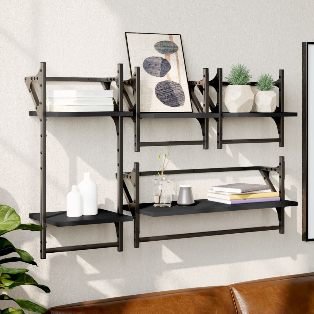 4 Piece Wall Shelf Set With Bars Engineered Wood