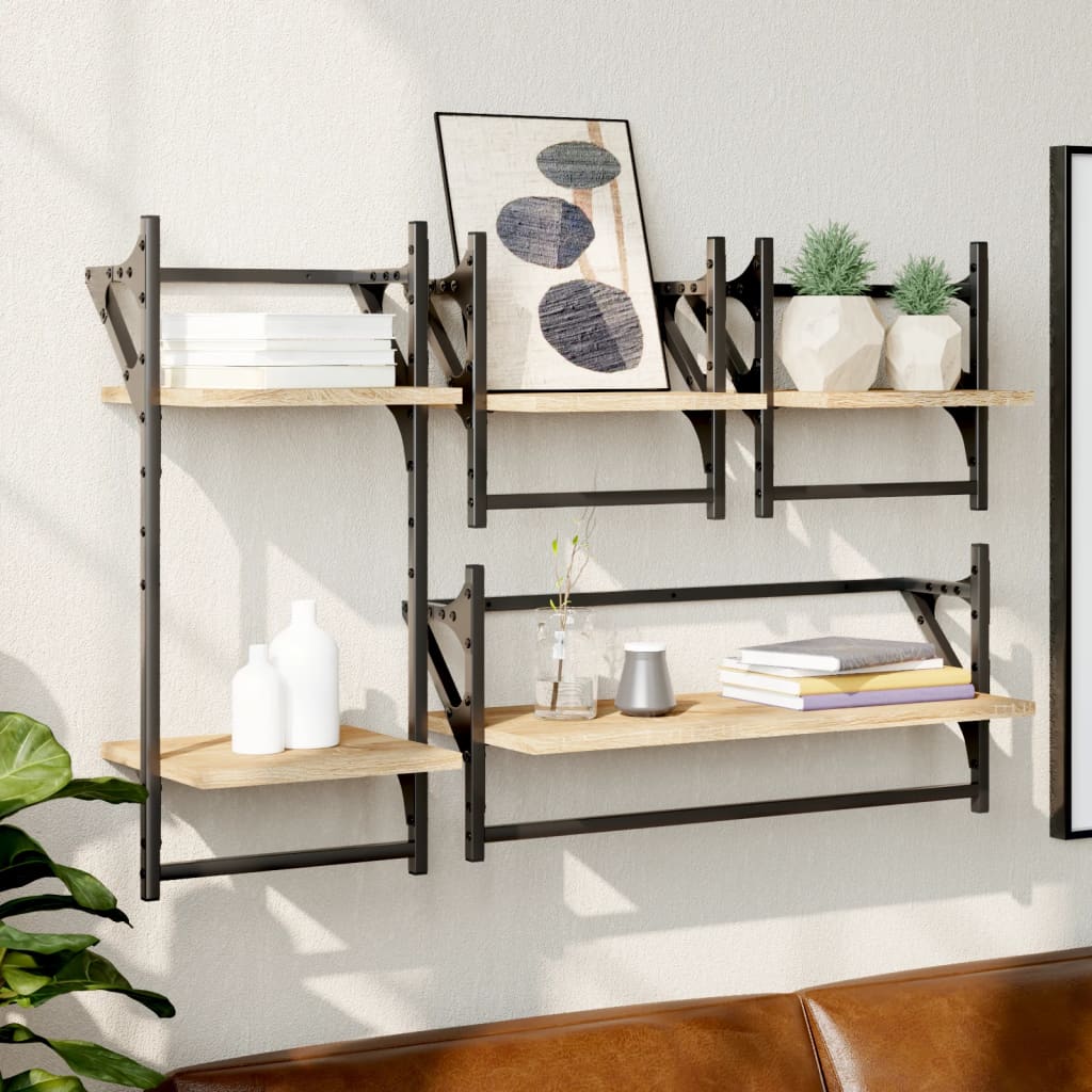 4 Piece Wall Shelf Set With Bars Engineered Wood