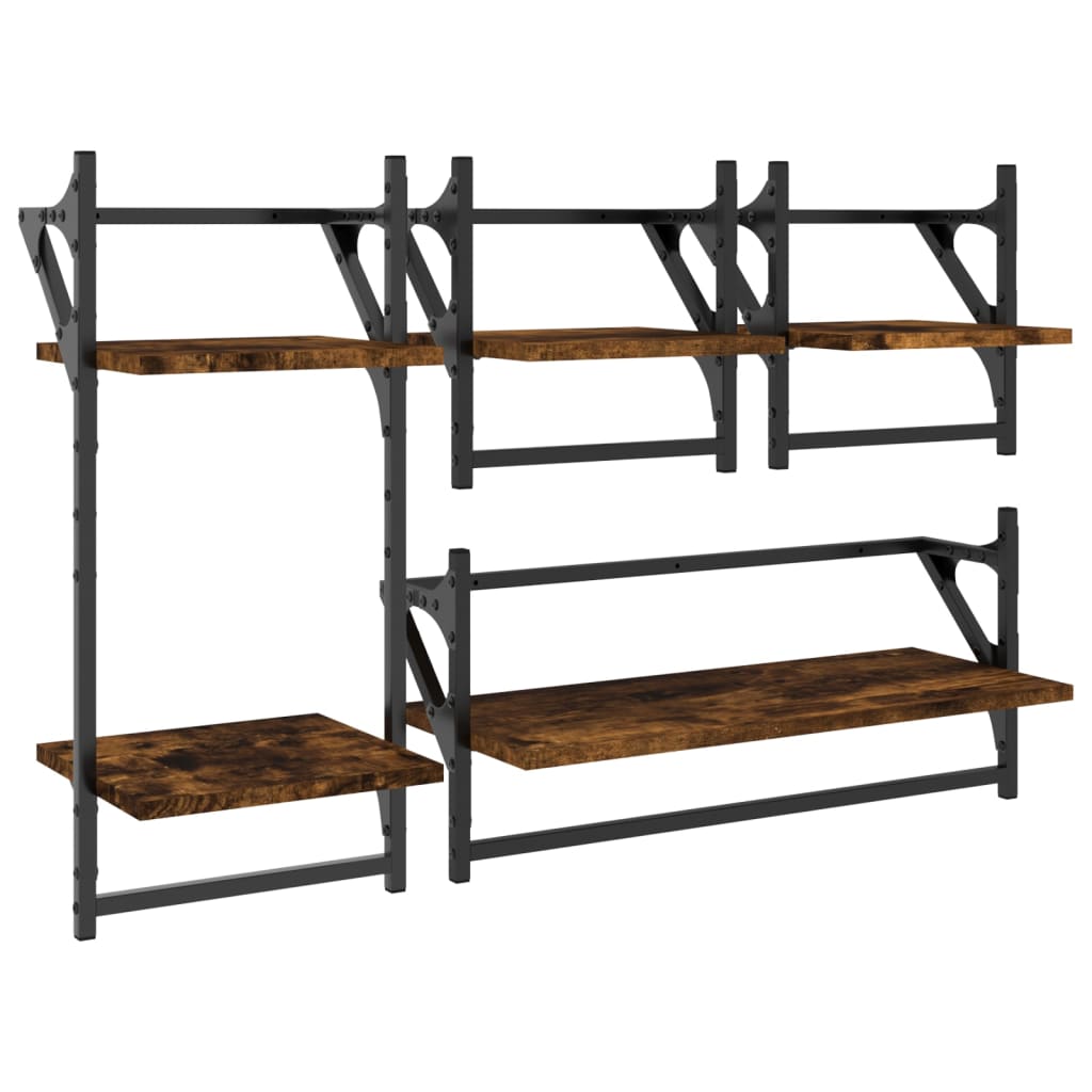 4 Piece Wall Shelf Set With Bars Engineered Wood