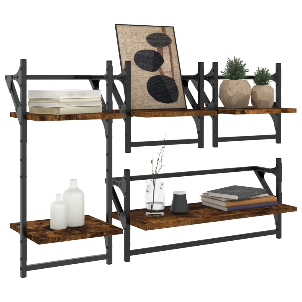 4 Piece Wall Shelf Set With Bars Engineered Wood