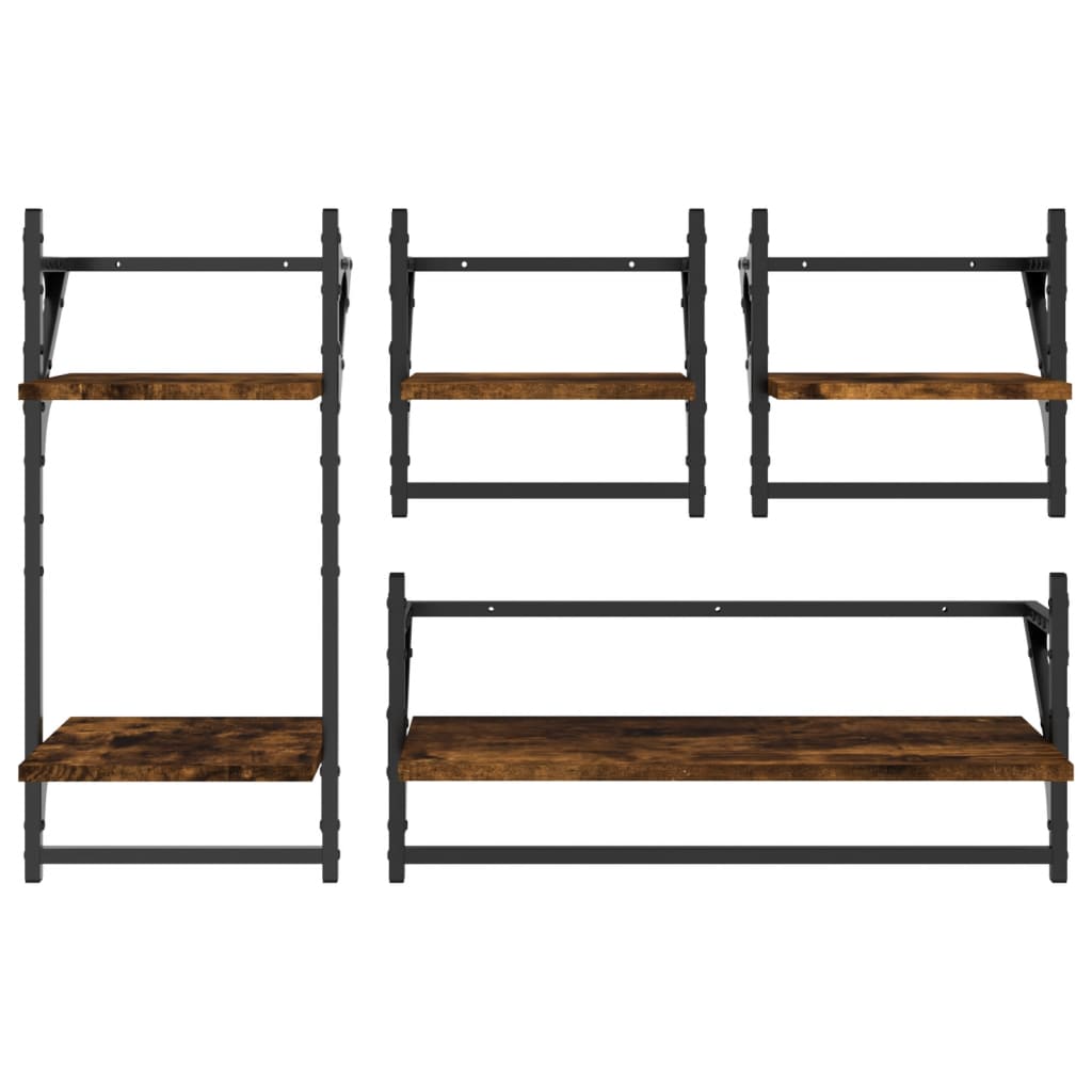 4 Piece Wall Shelf Set With Bars Engineered Wood