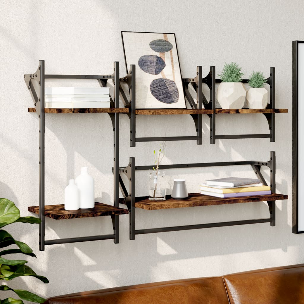 4 Piece Wall Shelf Set With Bars Engineered Wood