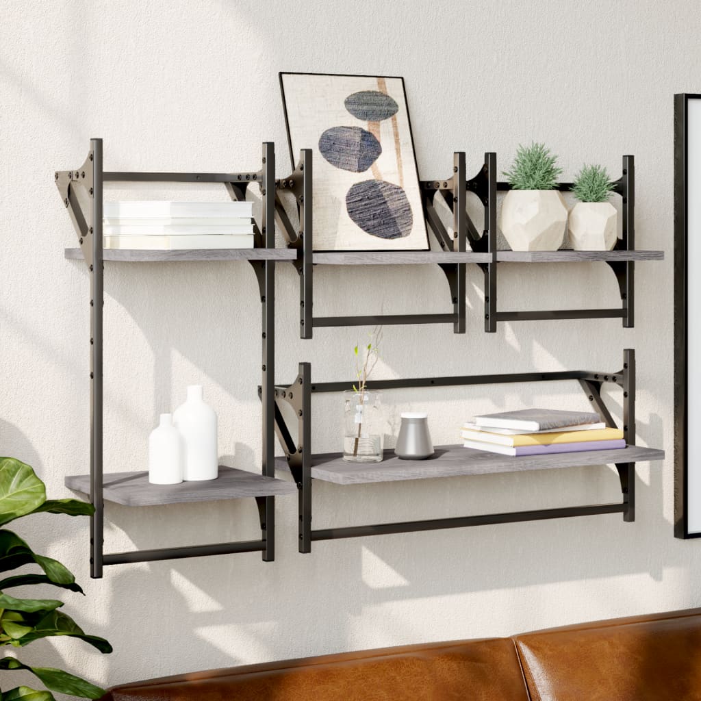 4 Piece Wall Shelf Set With Bars Engineered Wood