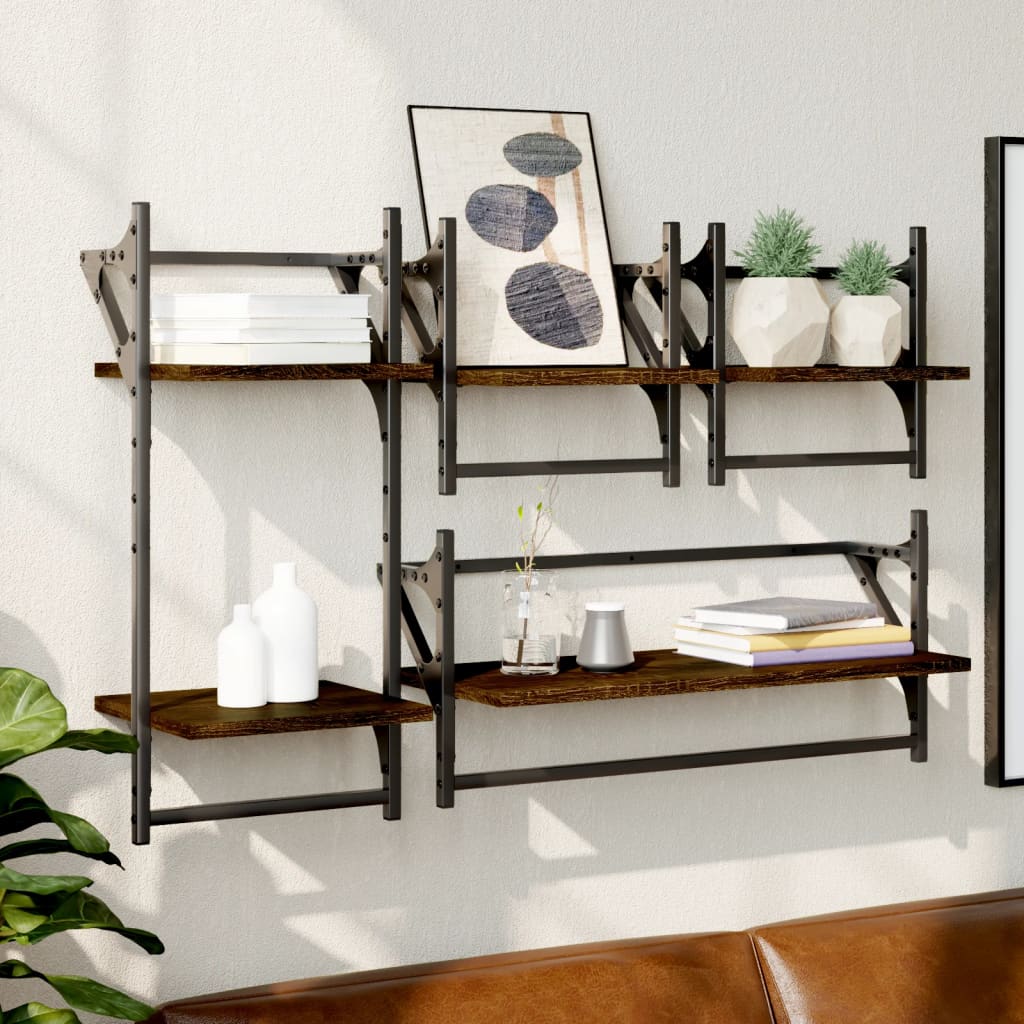 4 Piece Wall Shelf Set With Bars Engineered Wood