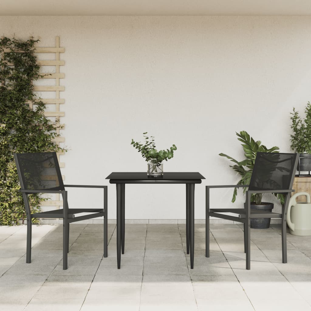 3 Piece Garden Dining Set Black Steel And Textilene