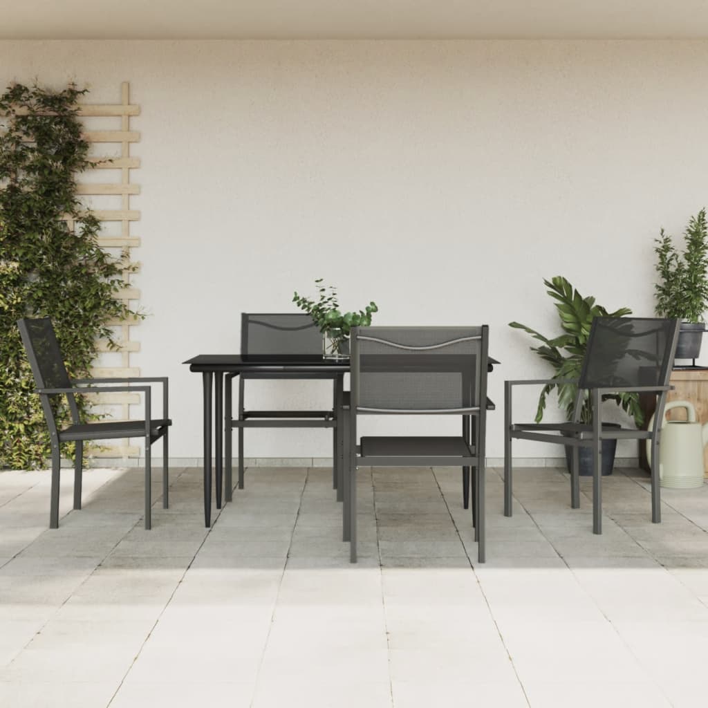 3 Piece Garden Dining Set Black Steel And Textilene