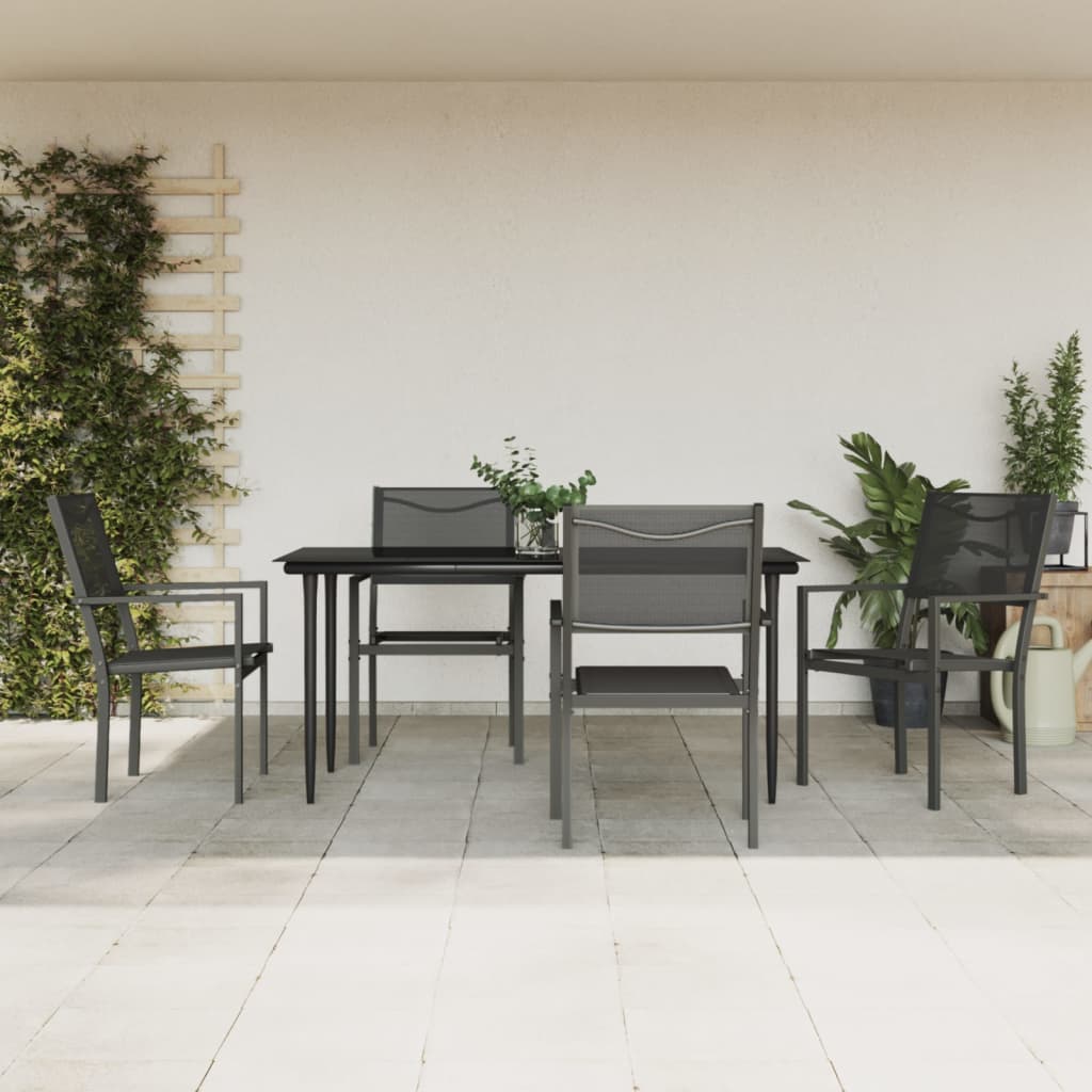 3 Piece Garden Dining Set Black Steel And Textilene