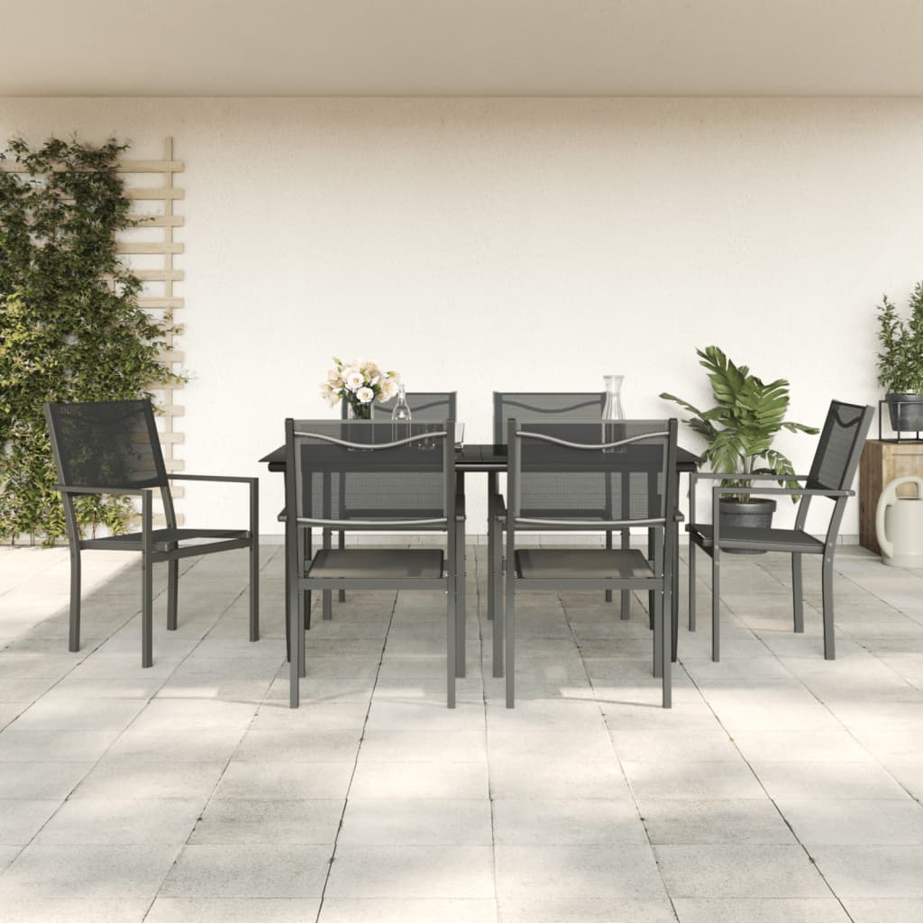 3 Piece Garden Dining Set Black Steel And Textilene