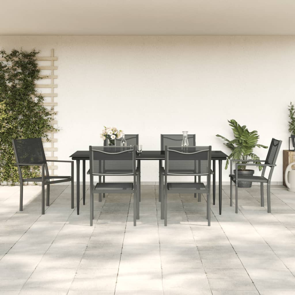 3 Piece Garden Dining Set Black Steel And Textilene
