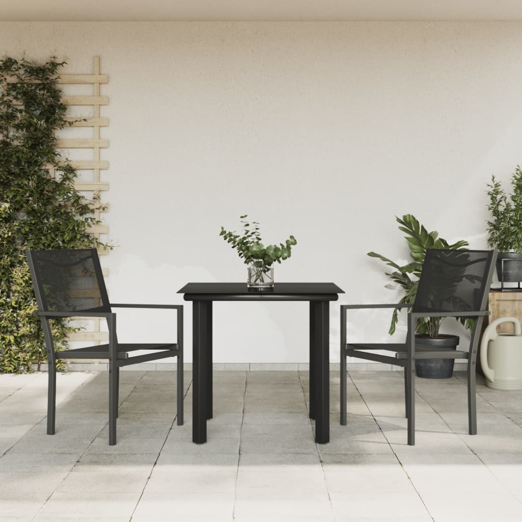 3 Piece Garden Dining Set Black Steel And Textilene