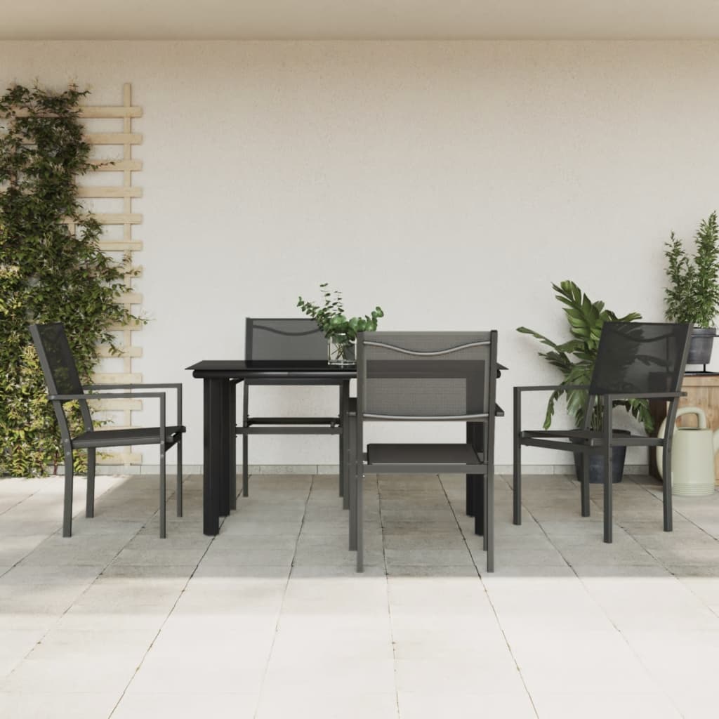 3 Piece Garden Dining Set Black Steel And Textilene