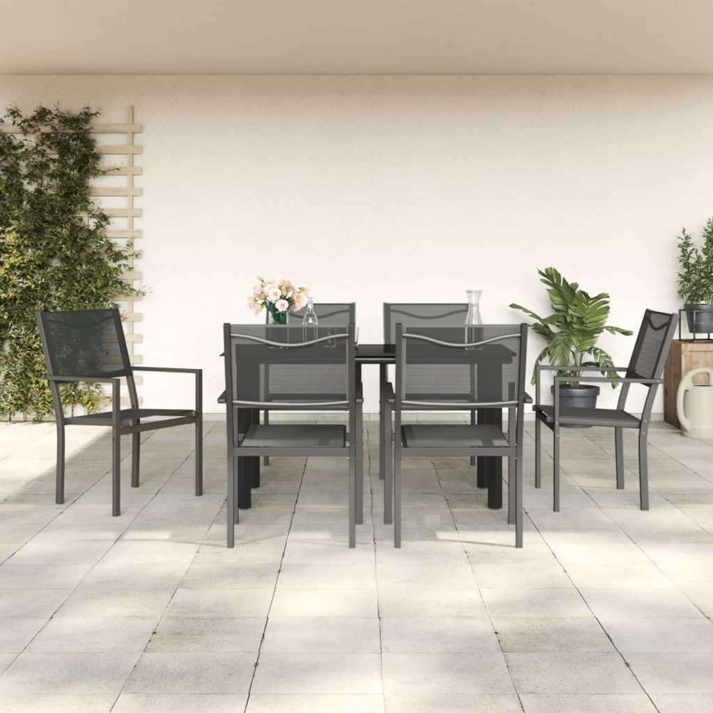 3 Piece Garden Dining Set Black Steel And Textilene