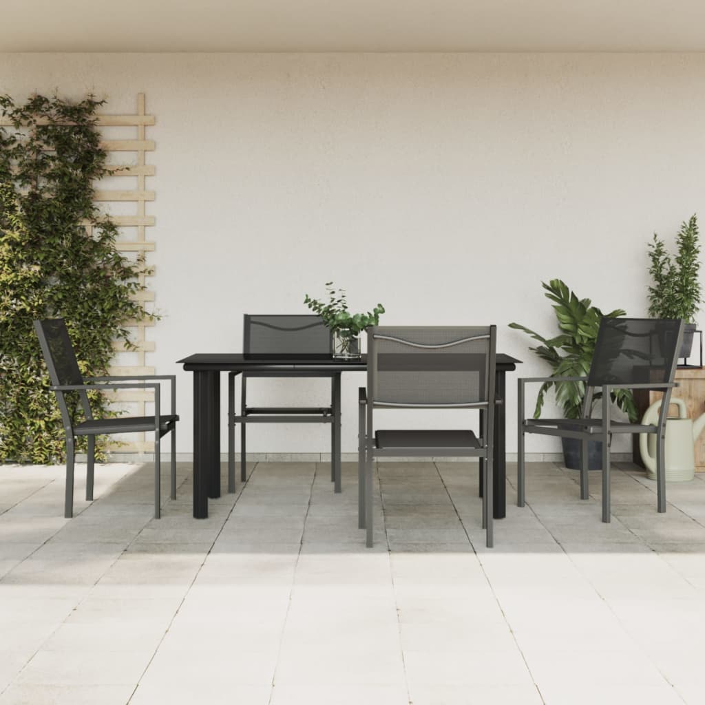3 Piece Garden Dining Set Black Steel And Textilene