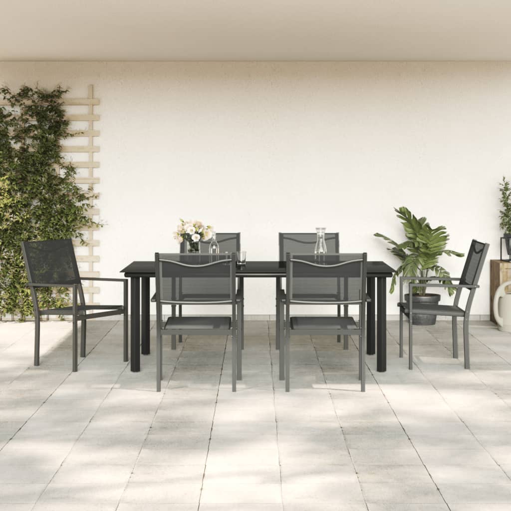 3 Piece Garden Dining Set Black Steel And Textilene