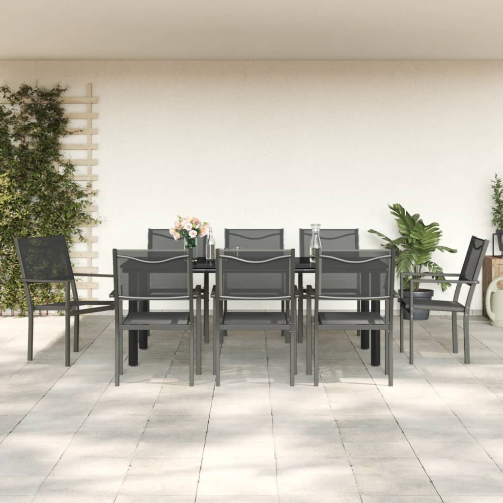 3 Piece Garden Dining Set Black Steel And Textilene