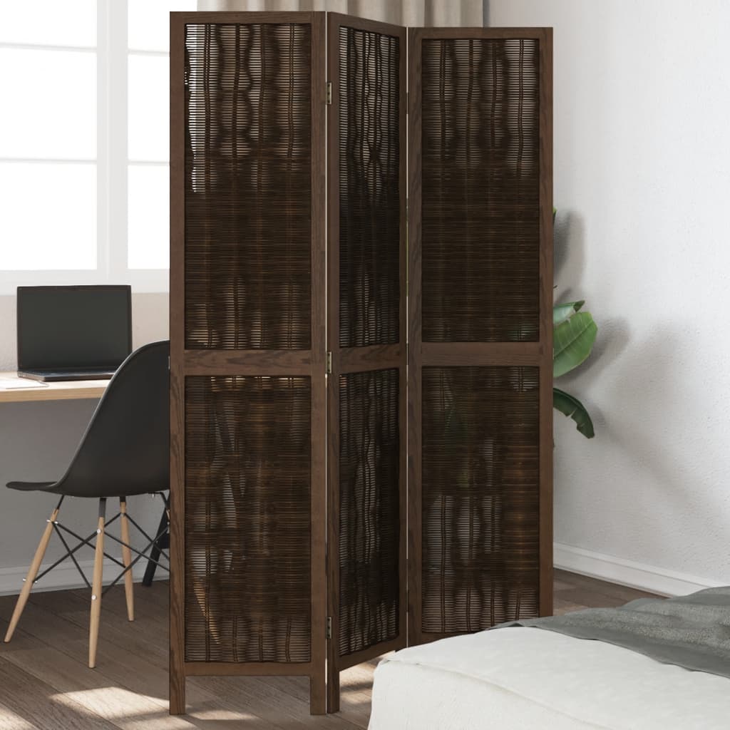 Room Divider 3 Panels Dark Brown Solid Wood Paulownia