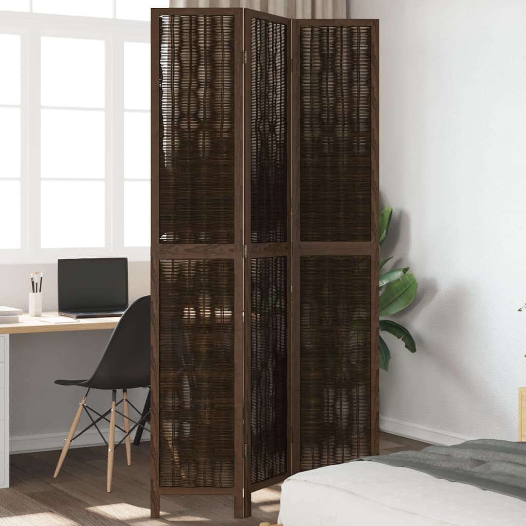Room Divider 3 Panels Dark Brown Solid Wood Paulownia