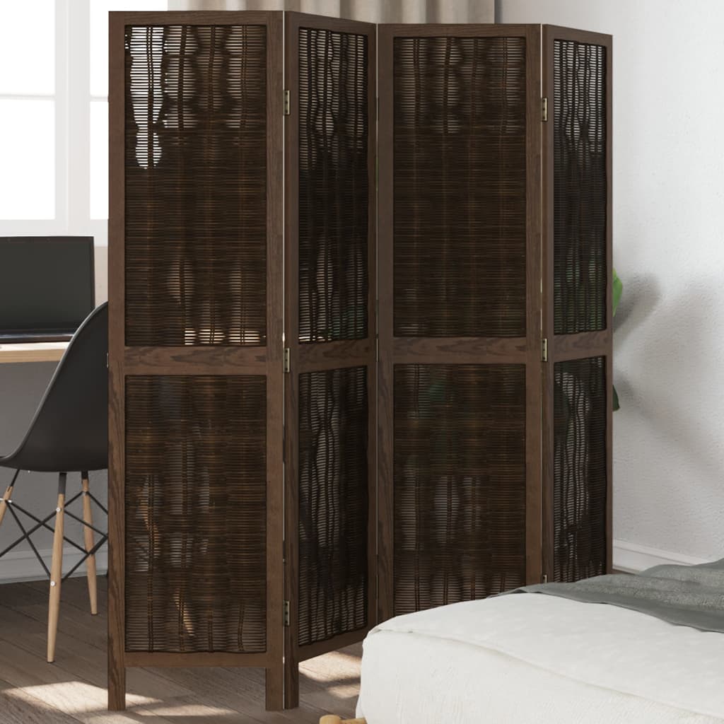 Room Divider 3 Panels Dark Brown Solid Wood Paulownia