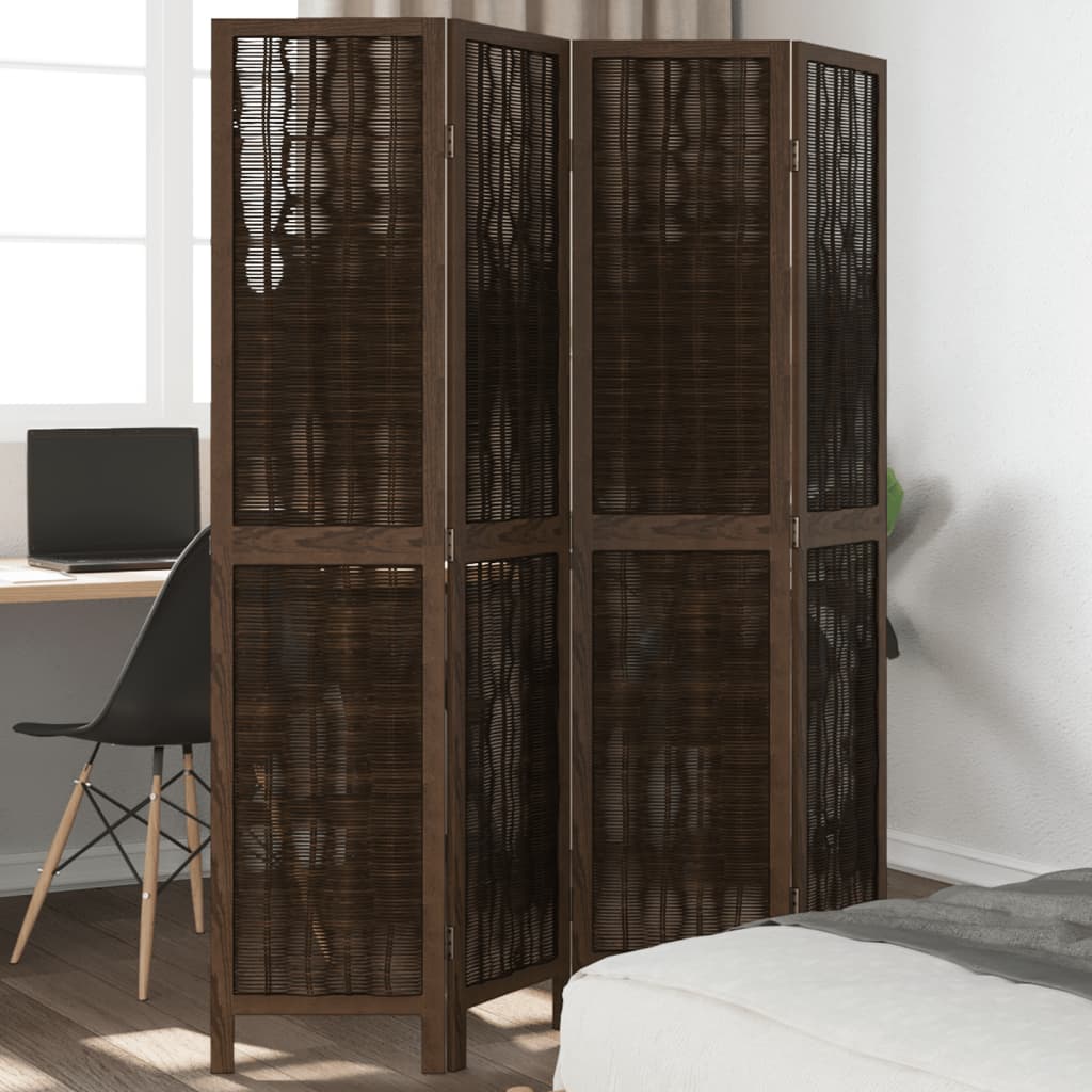 Room Divider 3 Panels Dark Brown Solid Wood Paulownia