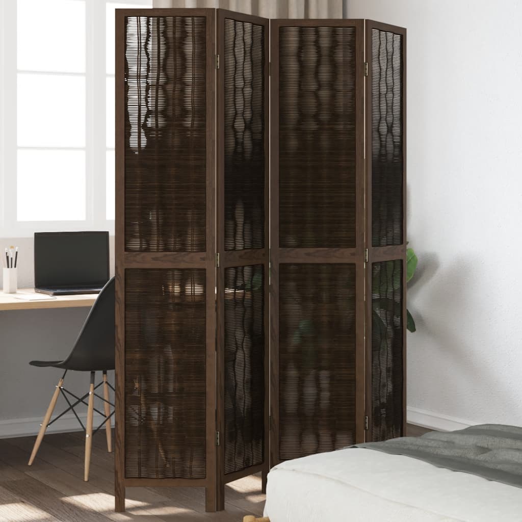 Room Divider 3 Panels Dark Brown Solid Wood Paulownia