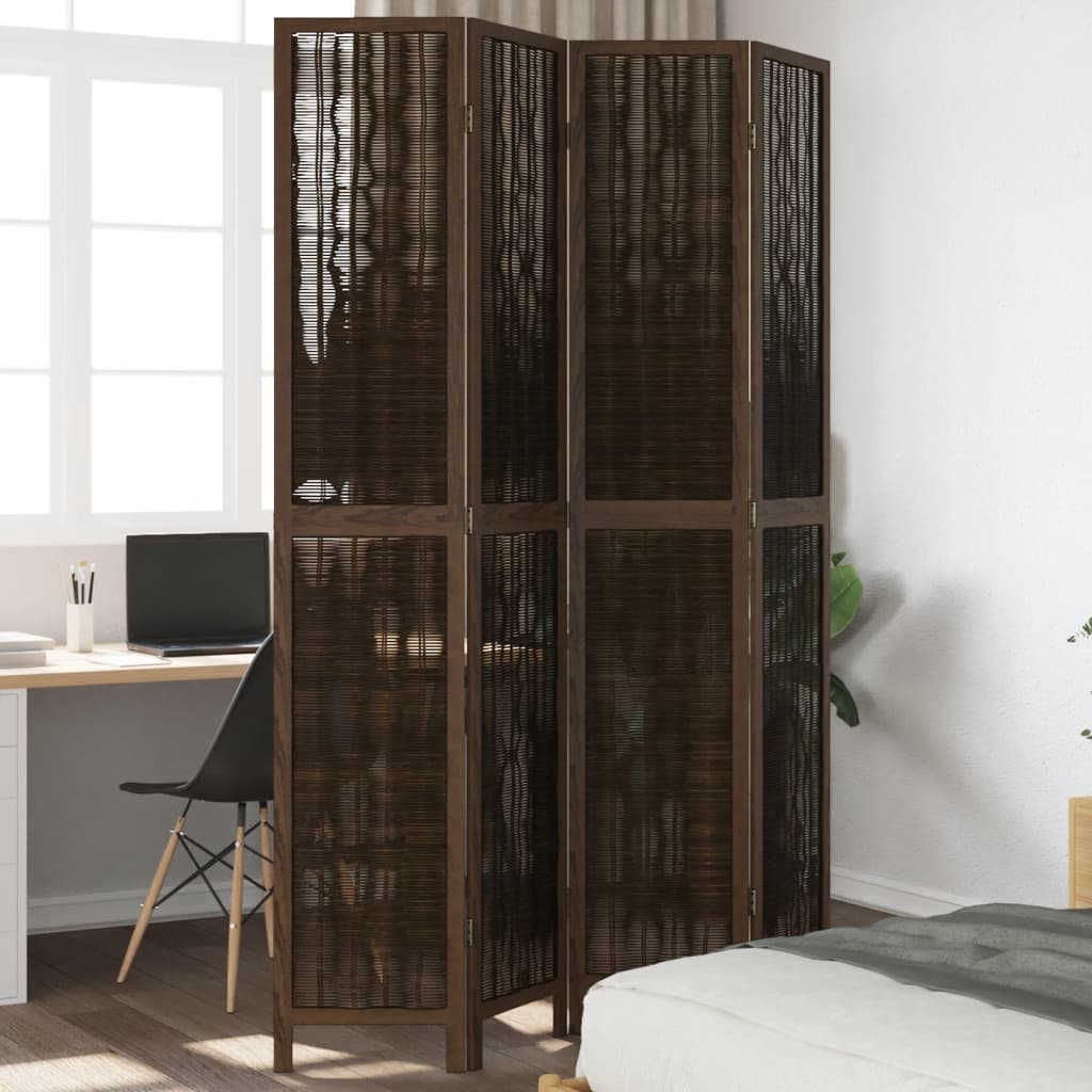 Room Divider 3 Panels Dark Brown Solid Wood Paulownia