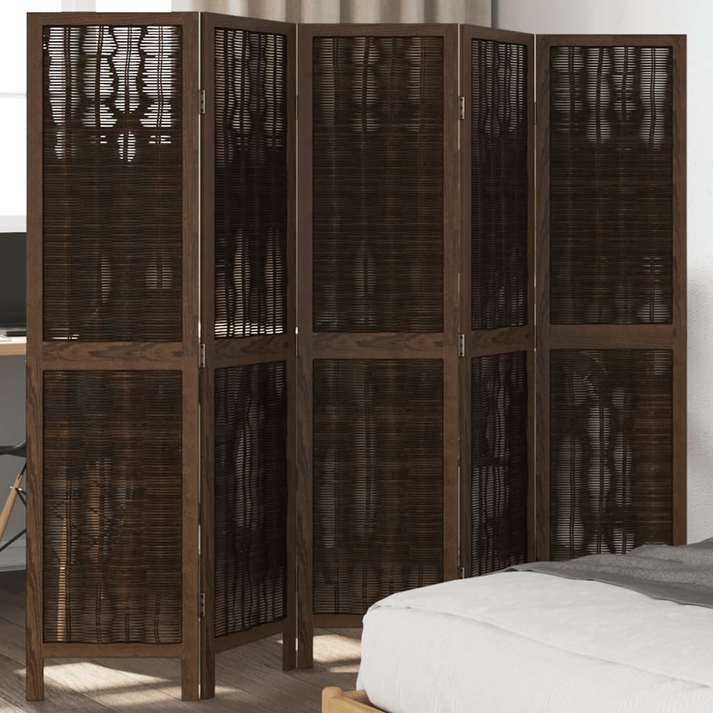 Room Divider 3 Panels Dark Brown Solid Wood Paulownia