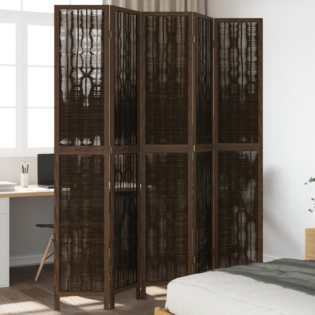 Room Divider 3 Panels Dark Brown Solid Wood Paulownia