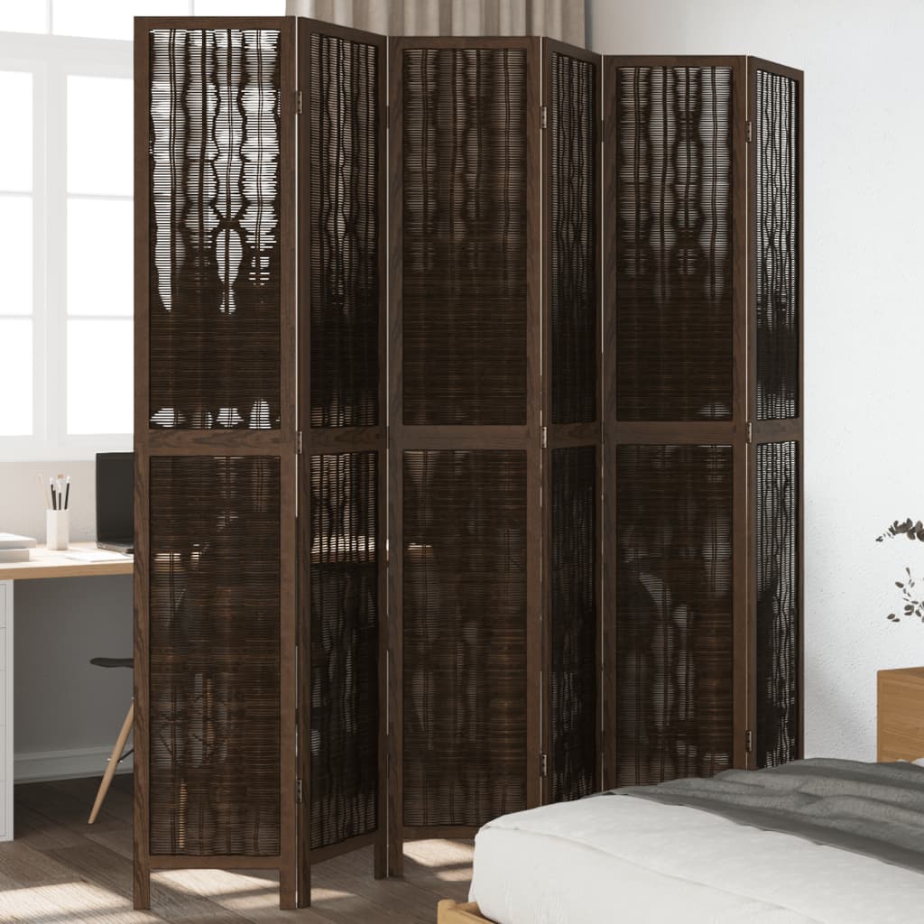 Room Divider 3 Panels Dark Brown Solid Wood Paulownia