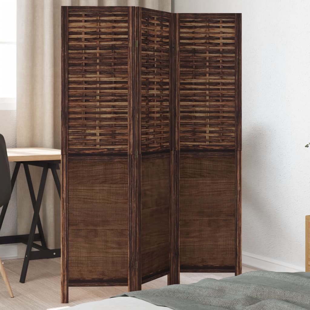 Room Divider 5 Panels Dark Brown Solid Wood Paulownia