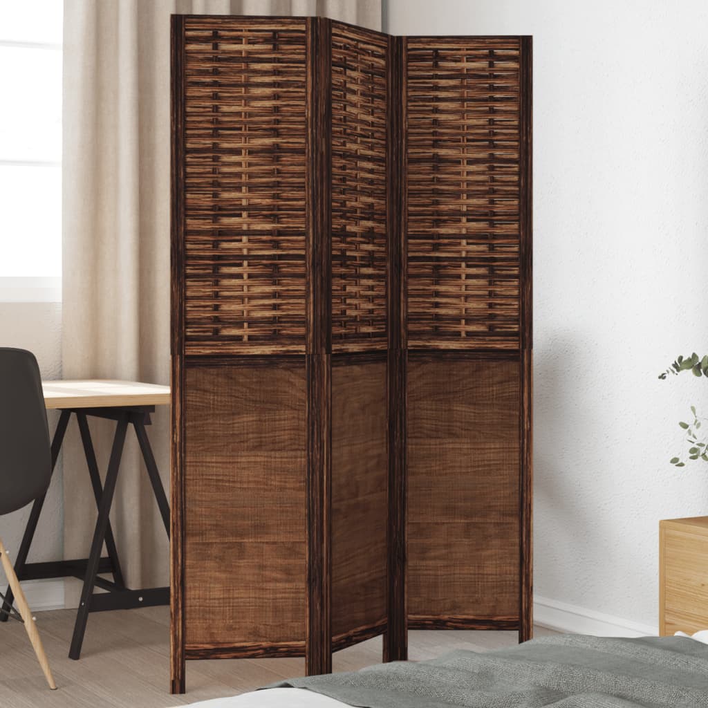 Room Divider 5 Panels Dark Brown Solid Wood Paulownia