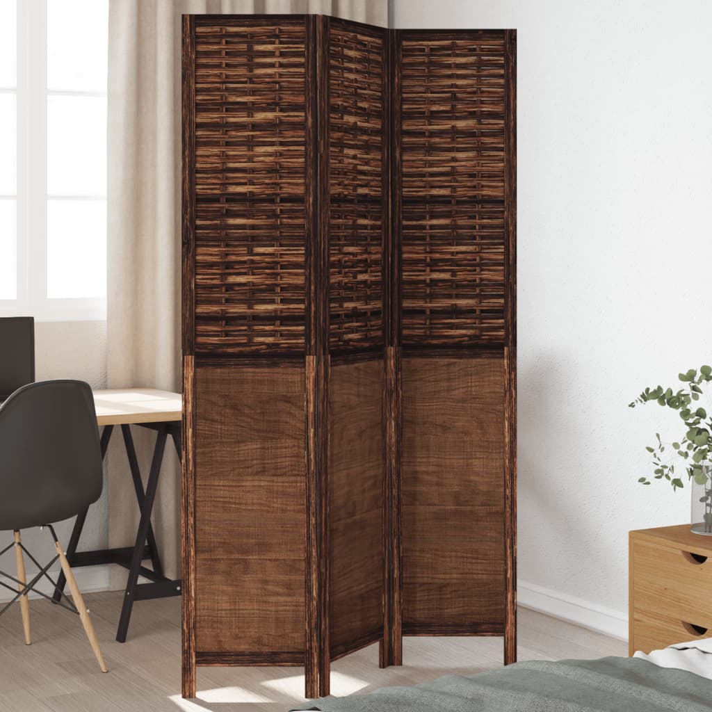 Room Divider 5 Panels Dark Brown Solid Wood Paulownia