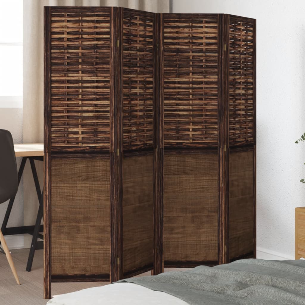Room Divider 5 Panels Dark Brown Solid Wood Paulownia