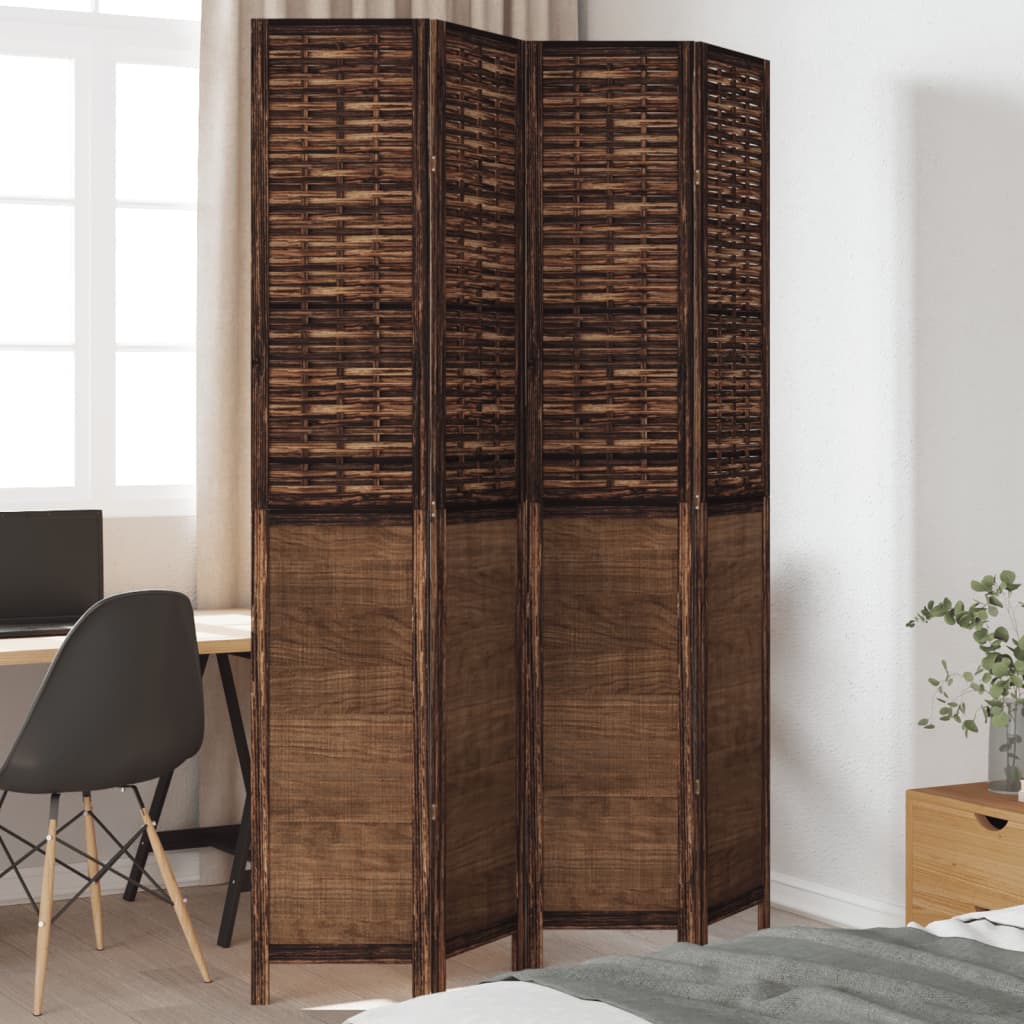 Room Divider 5 Panels Dark Brown Solid Wood Paulownia
