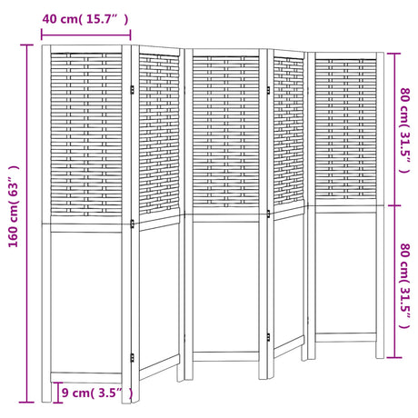 Room Divider 5 Panels Dark Brown Solid Wood Paulownia