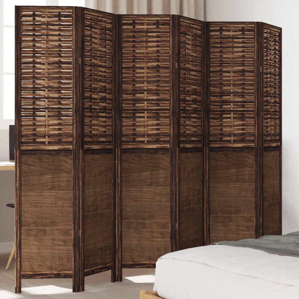 Room Divider 5 Panels Dark Brown Solid Wood Paulownia