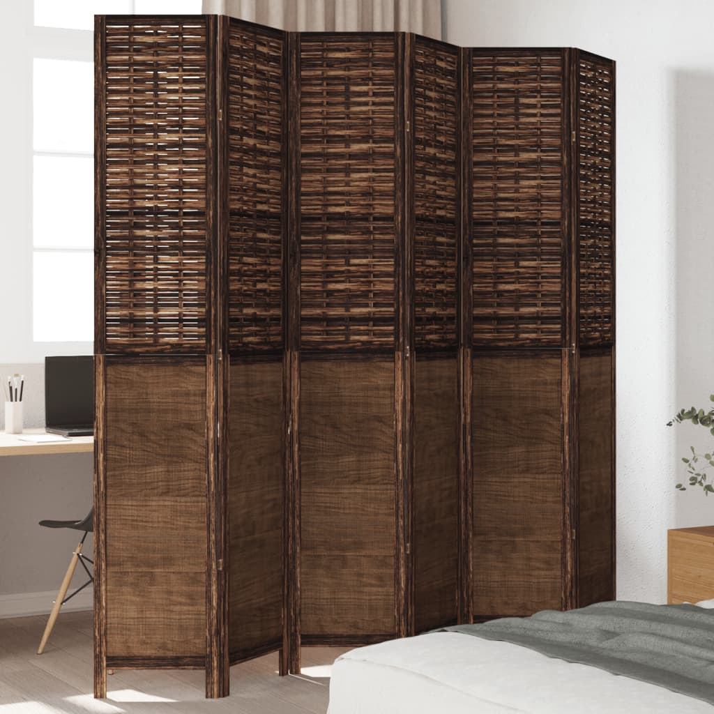 Room Divider 5 Panels Dark Brown Solid Wood Paulownia