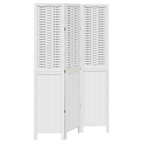 Room Divider 3 Panels White Solid Wood Paulownia