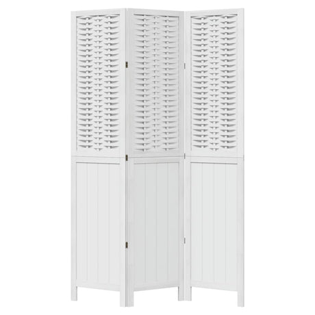 Room Divider 3 Panels White Solid Wood Paulownia