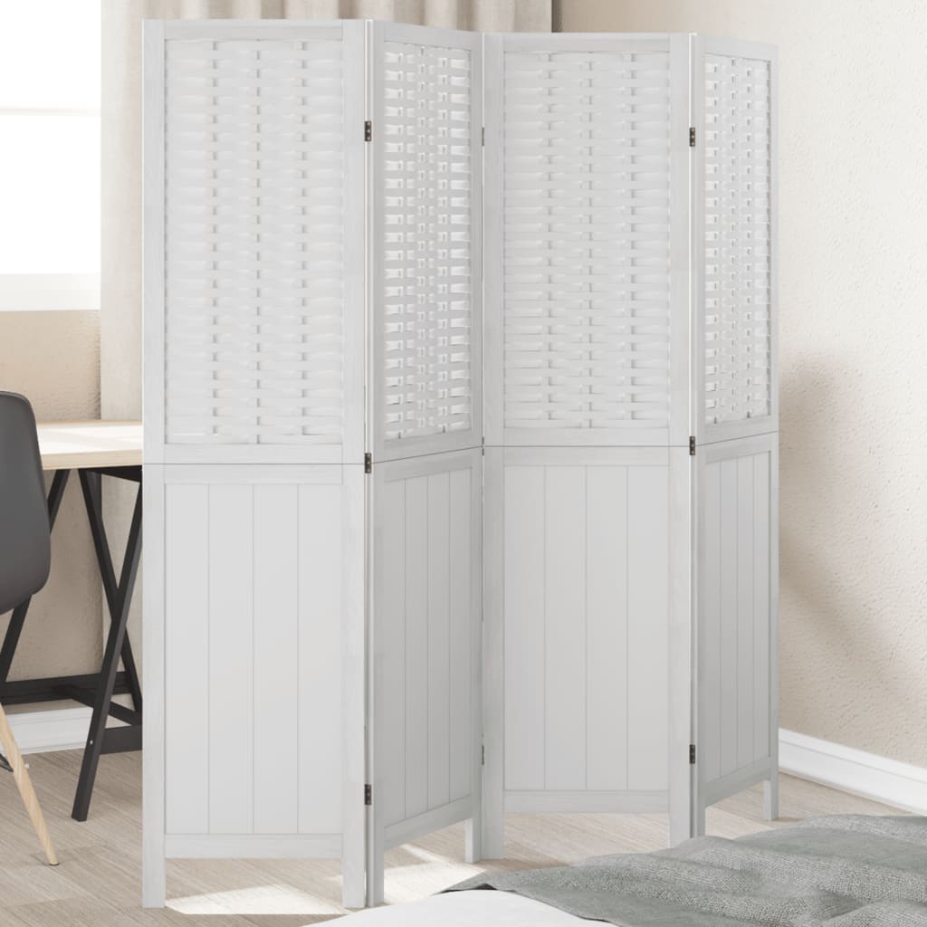 Room Divider 3 Panels White Solid Wood Paulownia