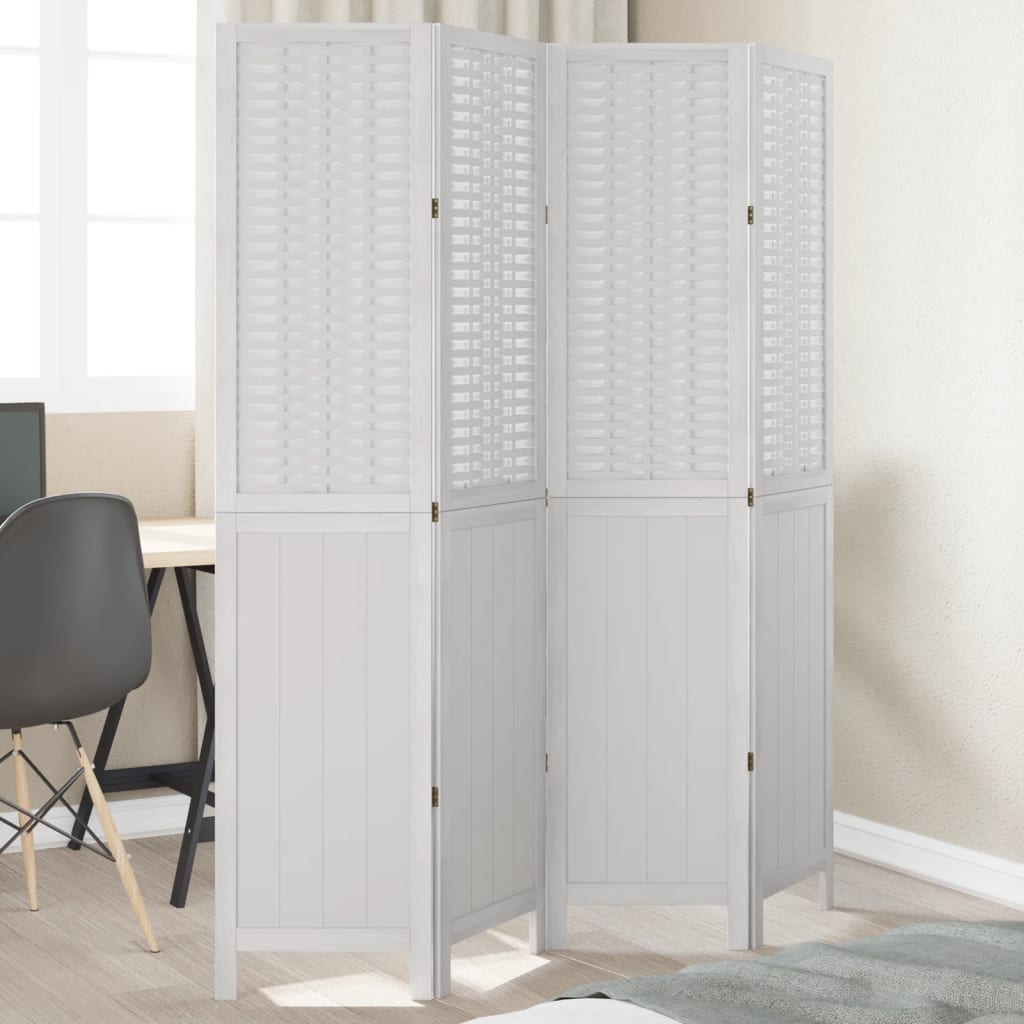 Room Divider 3 Panels White Solid Wood Paulownia