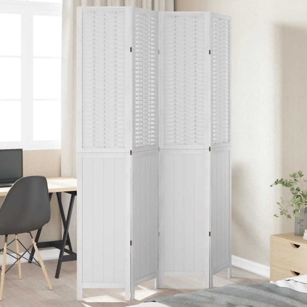 Room Divider 3 Panels White Solid Wood Paulownia